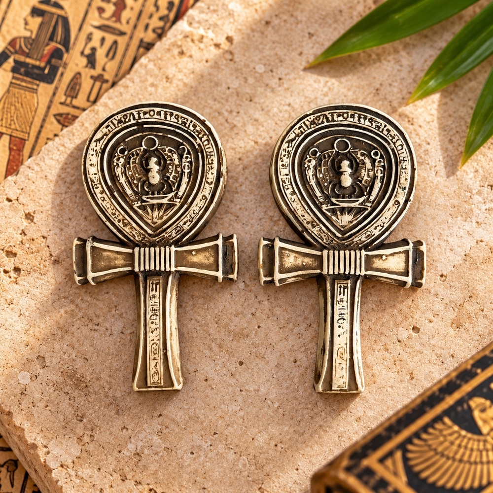 Pair Of Egyptian Ankh Decor Cross Symbol  of Life 3.5" Magnets Amulet SouvenIr